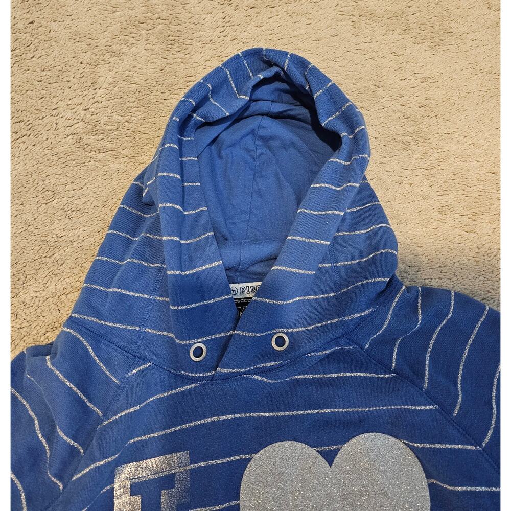 VS Pink Women's Large Blue Hoodie Pullover Stripe Y2K flaw- missing drawstring - Picture 6 of 9